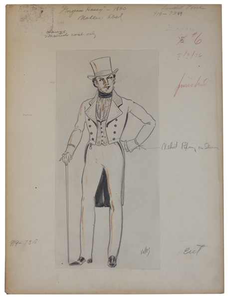 Oscar Winning Costume Designer, Arlington Valles Original Sketch for ''The Gorgeous Hussy'' 1936 MGM Film